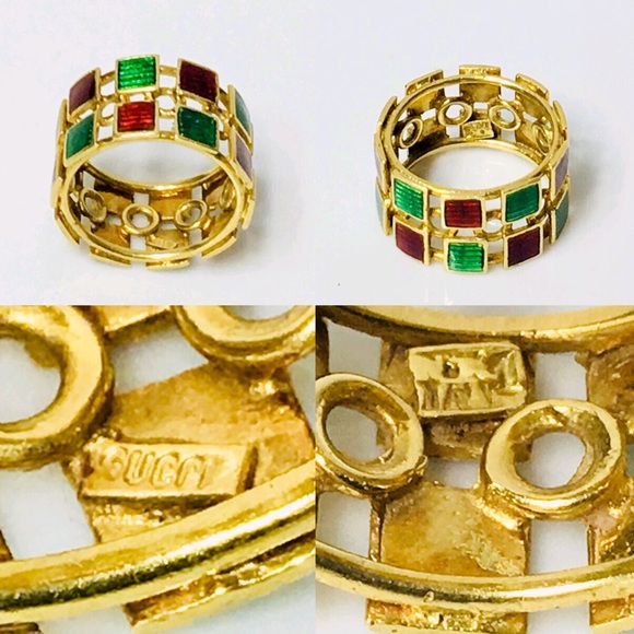 Gucci 18k Gold Two Row Enamel Ring - Picture 3 of 6